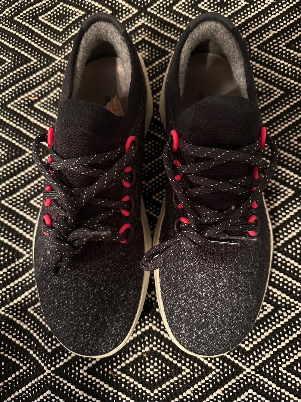 Allbirds Women’s Black Wool Knit Casual Sneakers with Red Accents